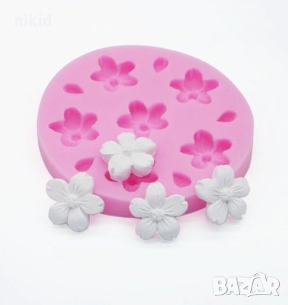 6 бр Вишнев цвят цветенца силиконов молд форма декорация украса фондан торта сладки и др, снимка 1