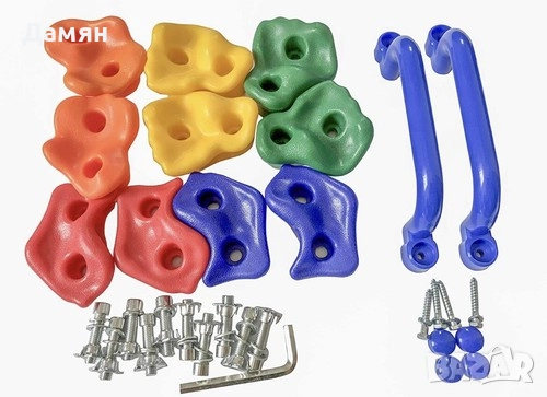 Комплект хватки за катерене, 3 бр. x 10 + 6 дръжки + малка ПДЧ стена, снимка 1