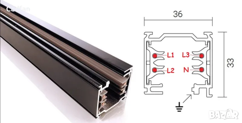 Трифазна тоководеща шина за открит монтаж черна 400V, снимка 1