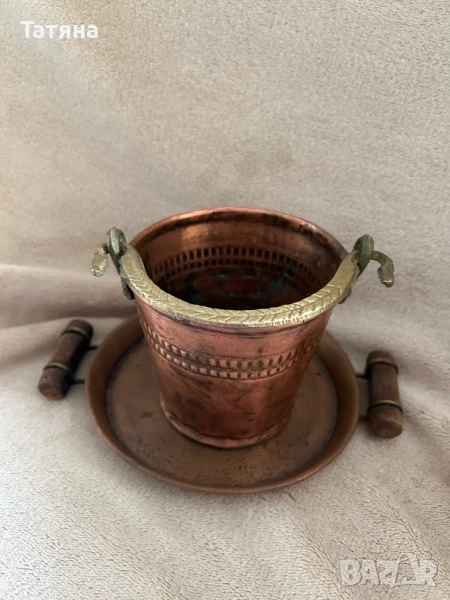 Кофичка за лед и поднос от мед, снимка 1