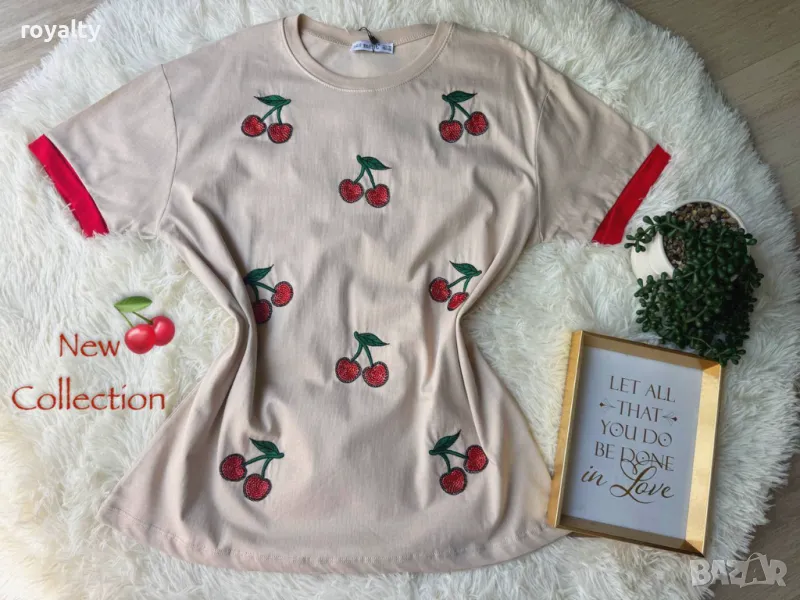 Памучни дамски тениски с череши, снимка 1