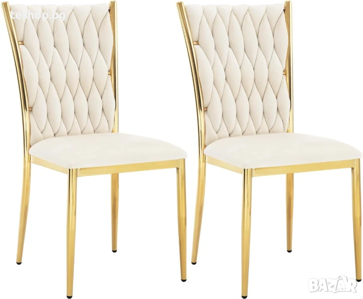 Трапезен стол модерен дизайн 2 броя комплект WOLTU цвят крем, снимка 1