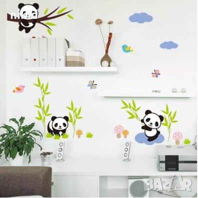3 панди панда детски самозалепващ стикер лепенка за стена мебел детска стая, снимка 1