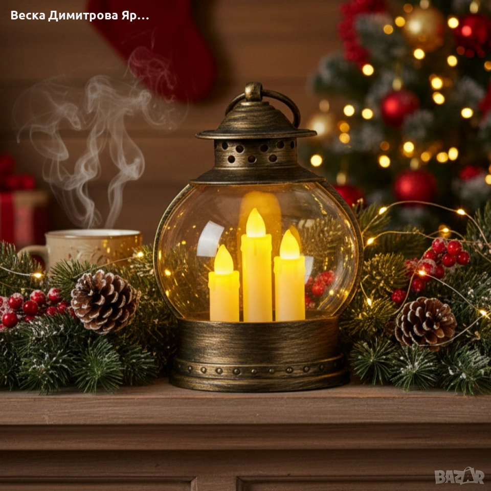 Декоративен коледен фенер с три LED свещи – безопасна и магична светлина, снимка 1