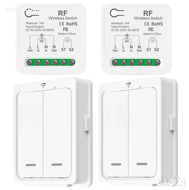 Комплект безжичен ключ за осветление DieseRC: 2 двойни превключвателя + 2 радиоприемника, снимка 1
