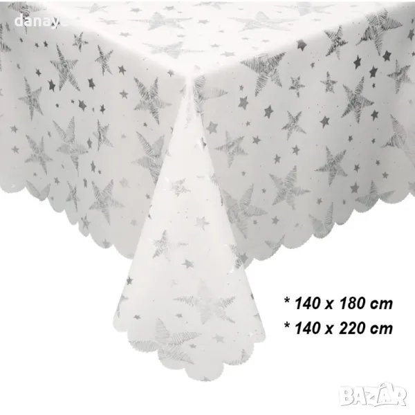 5289 Бяла коледна покривка за маса Сребърни звезди, снимка 1