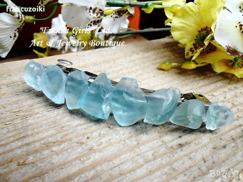 Шнола за коса от матирано стъкло - Морско синьо аквамарин, снимка 1