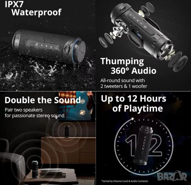 Tronsmart Element T7 Безжична Bluetooth Водоустойчивa Тонколона 30W IPX7 Shock Субуфер APP-управляем, снимка 1