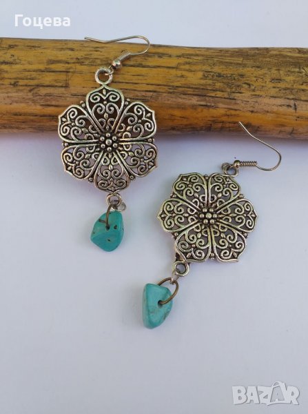 Прекрасни Тюркоазени филигрирани обеци във формата на красиво цвете , снимка 1