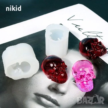 3D малък череп скелет глава силиконов молд форма фондан гипс шоколад смола бижута, снимка 1