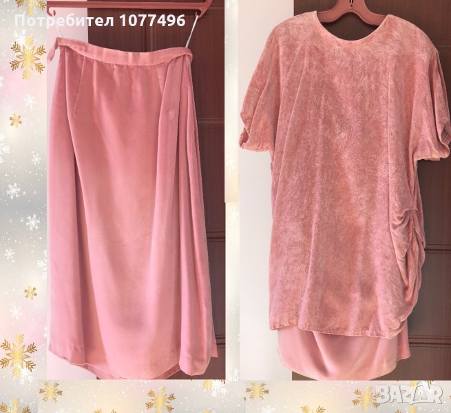 Елегантен Дамски костюм Копринено Кадифе Пола и Блуза Официален Дамски костюм , снимка 1