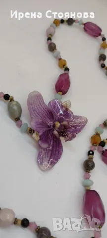 Колие с естествен цвят на орхидея , снимка 4 - Колиета, медальони, синджири - 50176243