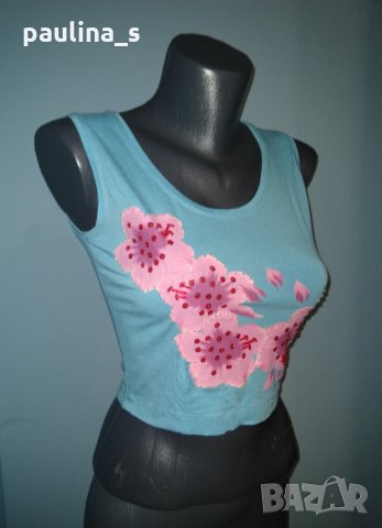 Еластична брандова блуза тип потник с щампа и пайети "Danza" / унисайз , снимка 1 - Потници - 30983306