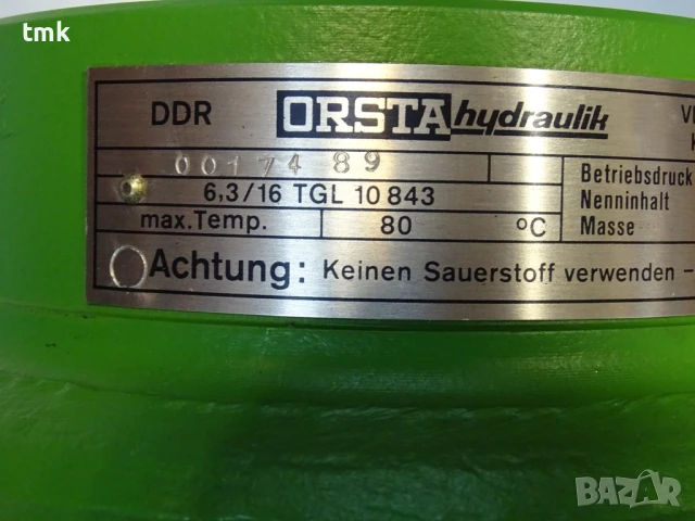 Хидроакумулатор Orsta Hydraulic 6.3/16 TGL 10843 Diaphragm Accumulator 160Bar 6.3L, снимка 4 - Резервни части за машини - 50550814