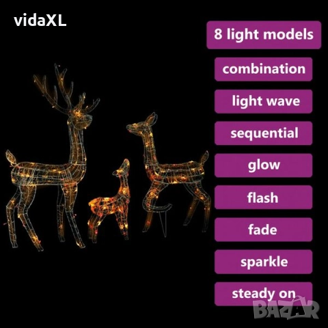 vidaXL Акрилна коледна украса семейство елени, 300 LED, цветна(SKU:329796), снимка 2 - Декорация за дома - 52573419