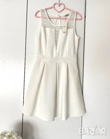 Разпродажба! Нова бяла лятна разкроена рокля без ръкав за повод S M L, снимка 1