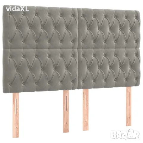 vidaXL LED горна табла за легло, светлосива, 160x7x118/128 см, кадифе, снимка 4 - Тоалетки - 56146658