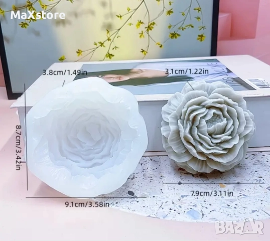 3D Божур 3 размера Силиконов молд форма за свещи гипс сапун смола фондан за декорация на торта , снимка 4 - Форми - 51994175