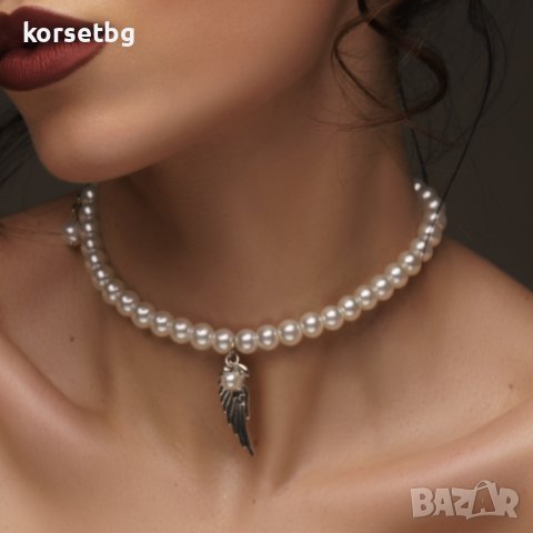 Ръчно изработено перлено колие с висулка крило 20338, снимка 4 - Колиета, медальони, синджири - 36709884