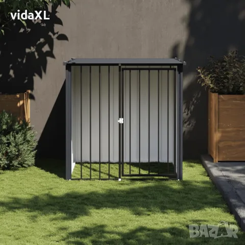 vidaXL Къща за куче с покрив черна 110x103x109 см поцинкована стомана, снимка 2 - За кучета - 56146303