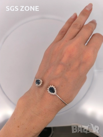 ОТВОРЕНА СРЕБЪРНА ГРИВНА С ЛОНДОНСКИ ТОПАЗ, снимка 3 - Гривни - 52403464