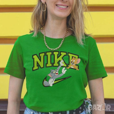 Nike/Найк дамски, мъжки и детски тениски с къс ръкав, щампа, зелена, памучни блузки, том и джери