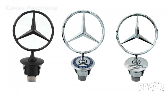 Емблема за Мерцедес за преден капак Мерник - Синя/Черна/Хромирана