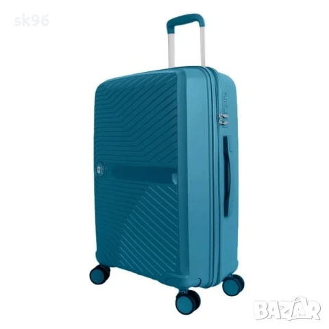 Куфар - тролей за пътуване, синьо-зелен петролен цвят, релефни линии, 58л