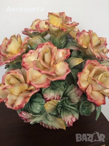 Порцеланова Кошница с цветя на Bassano Италия , снимка 2 - Вази - 38324154