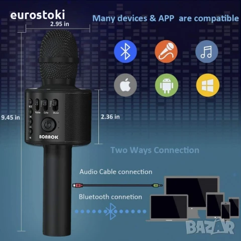 BONAOK Безжичен Bluetooth караоке микрофон, 3-в-1 преносим ръчен караоке микрофон, снимка 3 - Микрофони - 51344723