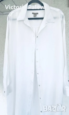 Бяла ленена рокля-риза H&M, снимка 14 - Рокли - 51109805