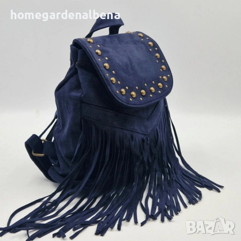 Велурена Дамска Раница с Ресни и Нитове | Бохо Стил, снимка 9 - Чанти - 54208697