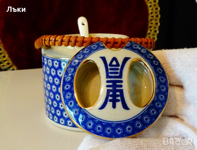 Захарница китайски порцелан,кобалт,злато. , снимка 2 - Антикварни и старинни предмети - 34563129