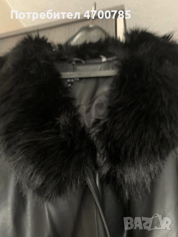 Дълго кожено палто с яка с косъм, снимка 5 - Палта, манта - 52998644