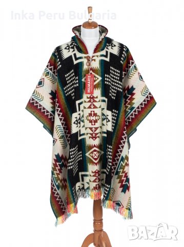 Автентичнo еквадорско унисекс вълнено пончо с геометрични фигури, различни цветове, снимка 2 - Пуловери - 35847465