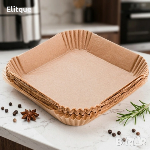Незалепващи хартиени подложки за Air Fryer 23 x 23 x 4.5 cm – 100 бр. - топлоустойчиви до 240°C, снимка 2 - Други стоки за дома - 54300662