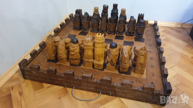 Голям стар дървен шах -ръчна изработка