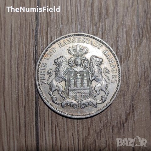 Сребърна монета 3 марки 1909 Хамбург Германия 
