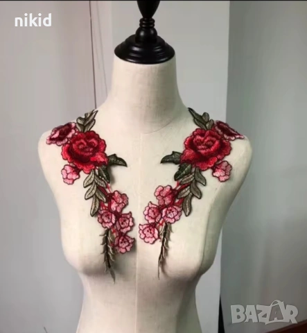 Роза Рози божур с листа голяма апликация за дреха дрехи самозалепваща се нашивка бродерия, снимка 7 - Други - 50324185