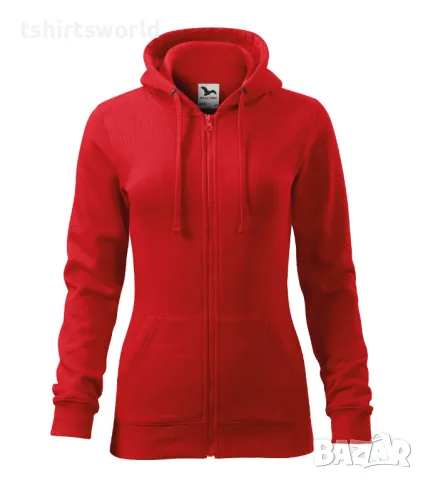 Нов дамски суичър с ЦИП и качулка в червен цвят
