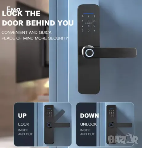 Смарт брава за врата отключване с пин код, пръстов отпечатък приложение. Роботи с Батерии 4 бр. AA, снимка 3 - Други стоки за дома - 48604961