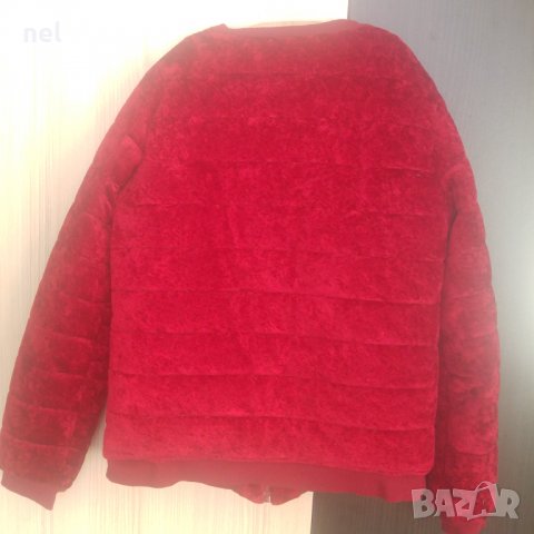 Червено кадифено яке размер С, снимка 2 - Якета - 31270825