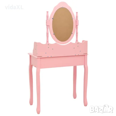 vidaXL Комплект тоалетка с табуретка, розов, 75x69x140 см, пауловния, снимка 4 - Тоалетки - 56146633