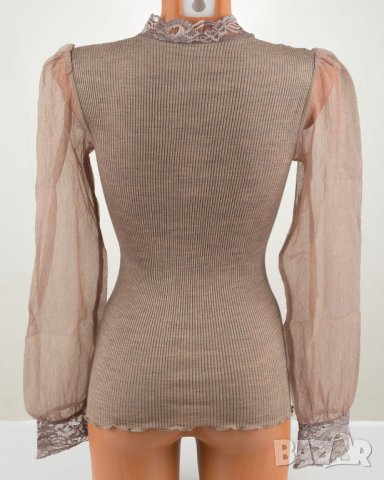 Дамска блуза в пясъчен нюанс от вълна и микрофибър марка Bona Dea - S, снимка 2 - Блузи с дълъг ръкав и пуловери - 42534929