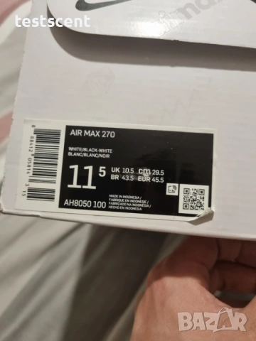 Nike Air Max 270 – Мъжки маратонки / Размер 45.5 (UK 10.5) бели отлично състояние, снимка 8 - Маратонки - 54016543