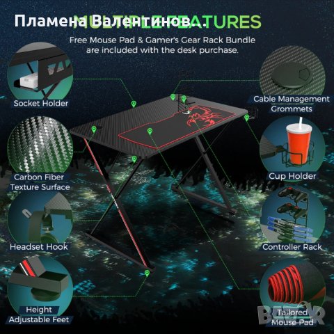 ERK-X39-B Геймърско бюро / Геймърска маса, снимка 4 - Бюра - 31062812