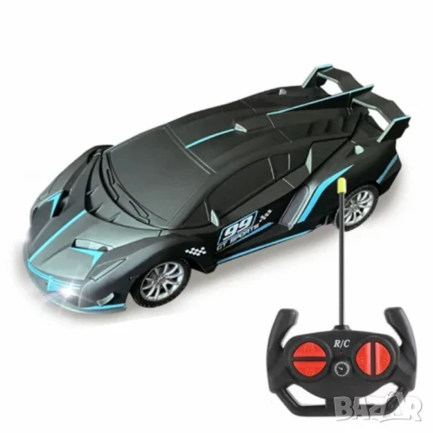 Високоскоростна дрифт кола с дистанционно управление – състезателна играчка с LED светлини и устойчи, снимка 4 - Коли, камиони, мотори, писти - 51063523