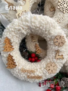 Коледни венци от вълна меринос и коприна, снимка 4 - Декорация за дома - 52439623