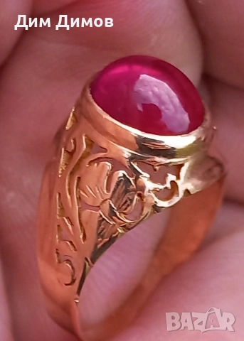 Много стар 21к чисто злато със истински рубин корунд,размер 59., снимка 2 - Други ценни предмети - 53026722