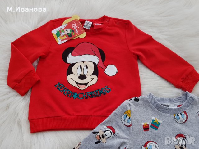 Коледна блуза Мики Маус 9-12 месеца, снимка 3 - Бебешки блузки - 31918311